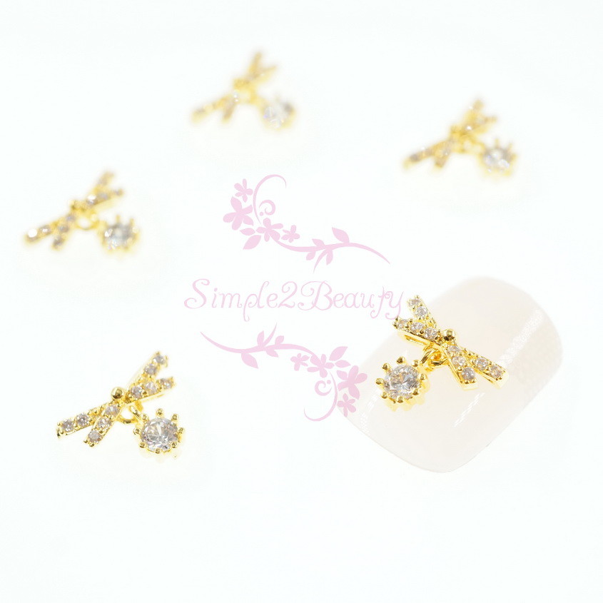 5 Bow Shape Dangle Design Clear Zircon Rhinestones 3D Nail Art Jewelry DIY Decor