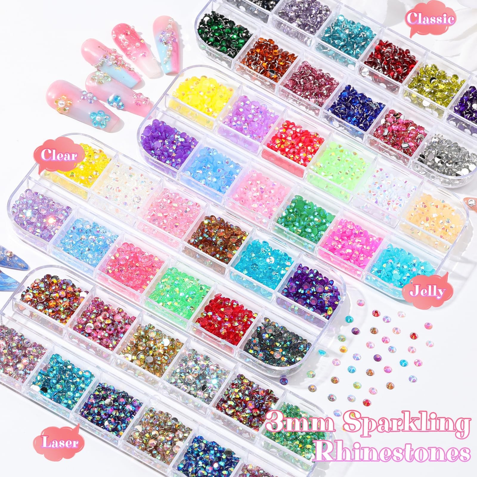 6 Boxes Resin Rhinestones for Bedazzling Kit, 3Mm Mixed-Color Jelly Clear AB Rhi