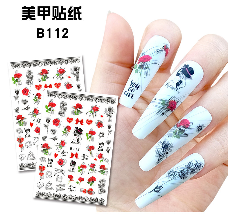 12 Sheets 3D Nail Art Sticker Rose Flower Heart Floral Decals Manicure DIY NS33