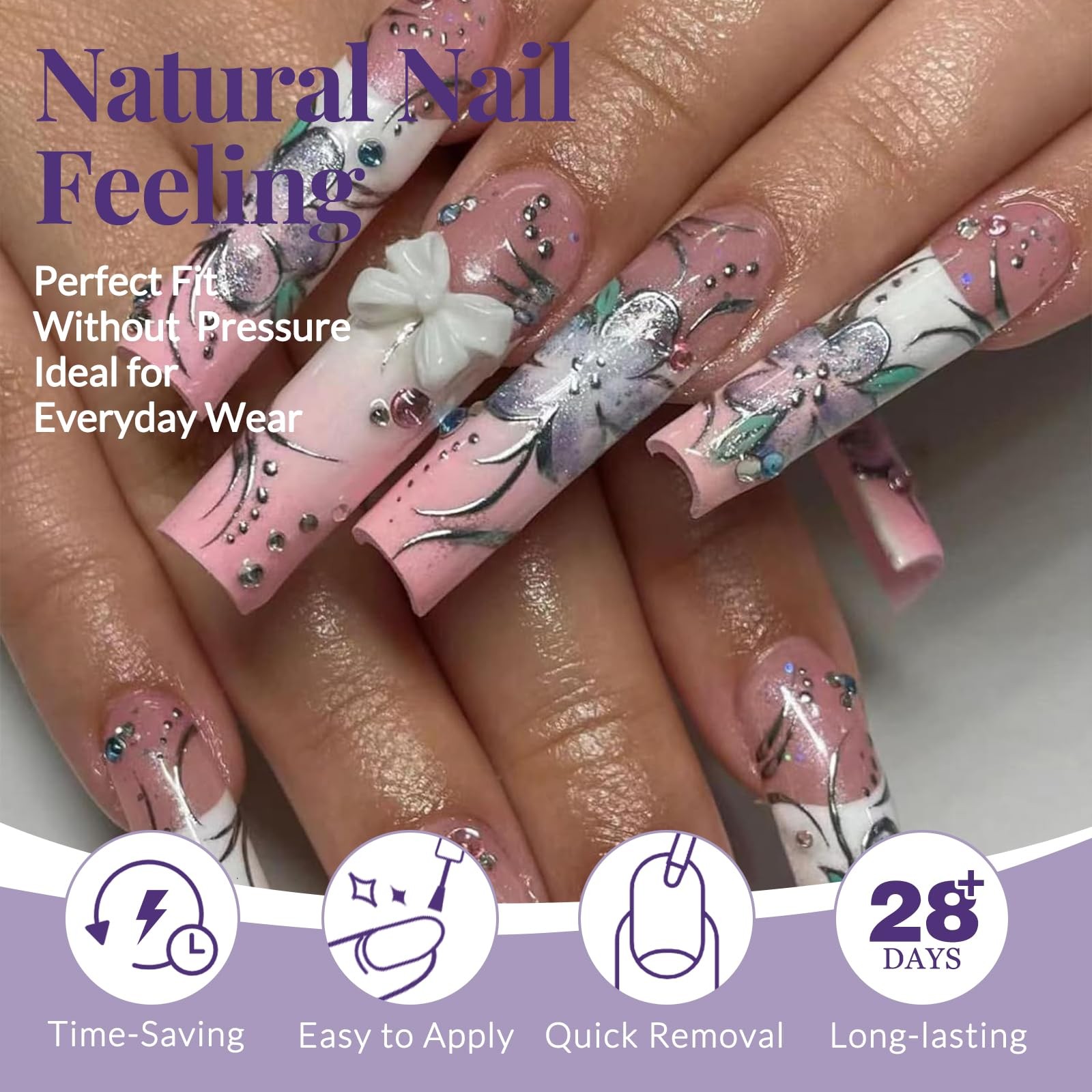 AddFavor Long Nail Tips Square XXL No C Curve 4.5cm Tips, Cream White