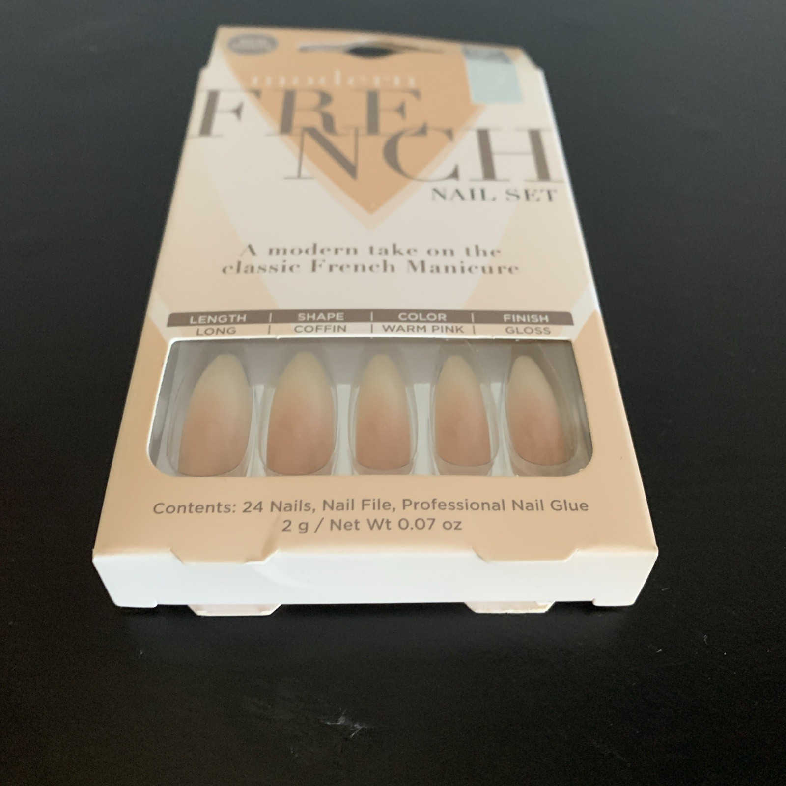 Salon Perfect 24 Nails Modern French Long Coffin Glossy Tan+Beige Ombre Effect