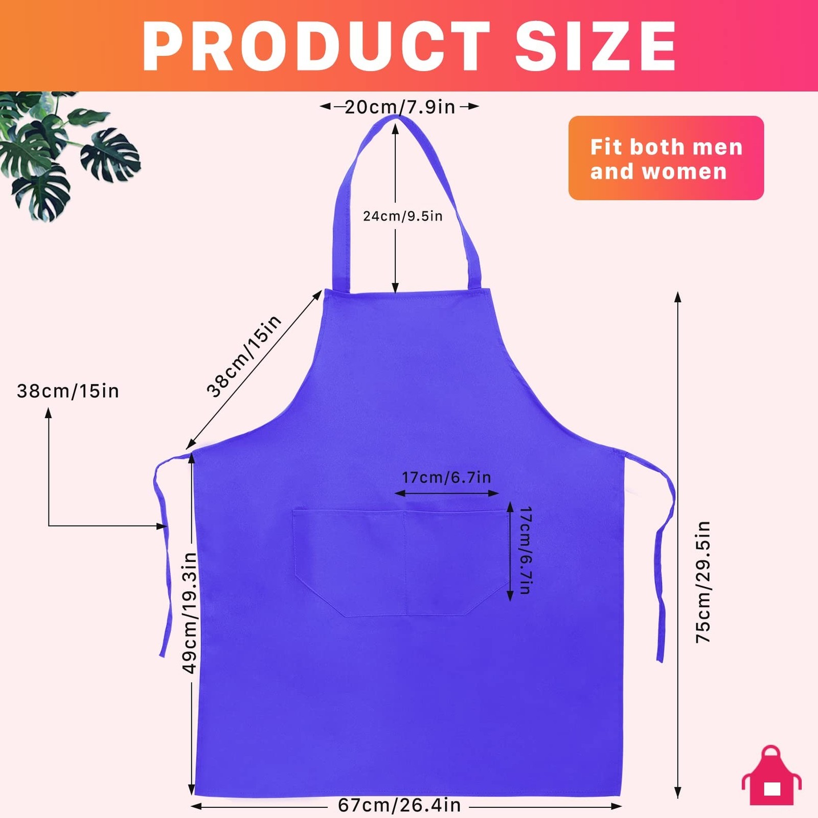 8 Pack Plain Bib Aprons Bulk,Mixed Color Apron with 2 Front Pockets,Washable …