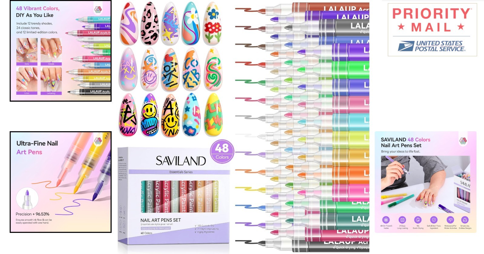 48 Colors Quick Drying Nail Art Pens Set for DIY Manicure and Creative Designs