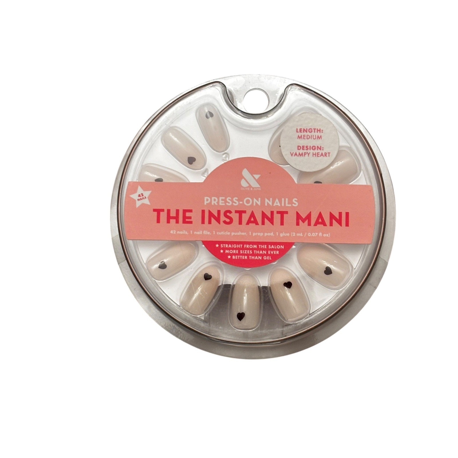 Olive & June The Instant Mani Press-On Nails Vampy Heart Medium Round 42ct NIB