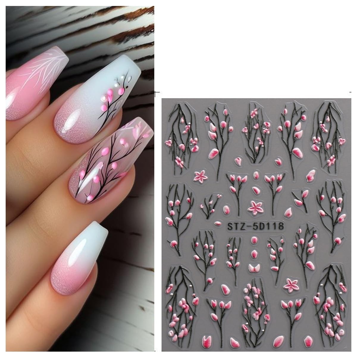 3D Floral Nail Art Stickers – Self-Adhesive Decals for Nail Design