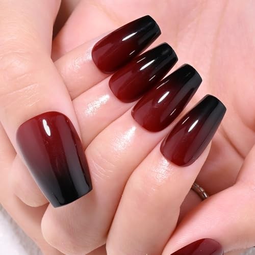 Black Dark Red Ombre Glossy Press on Nails 30 Pieces (Pack of 1) 045-OMBRE