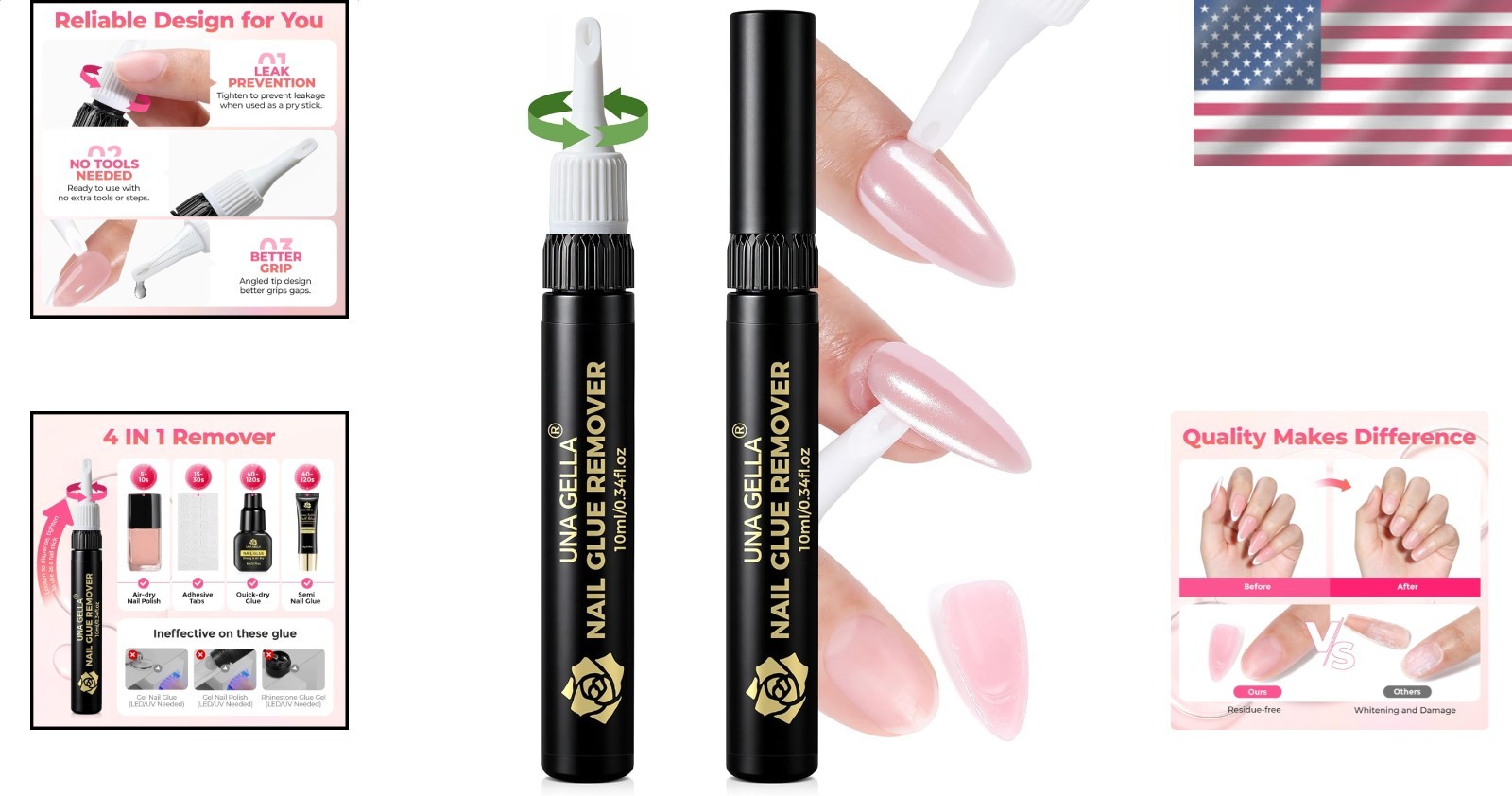Gentle Nail Glue Remover 2 Bottles Acetone Free Press On Fake Nail Adhesive Tool