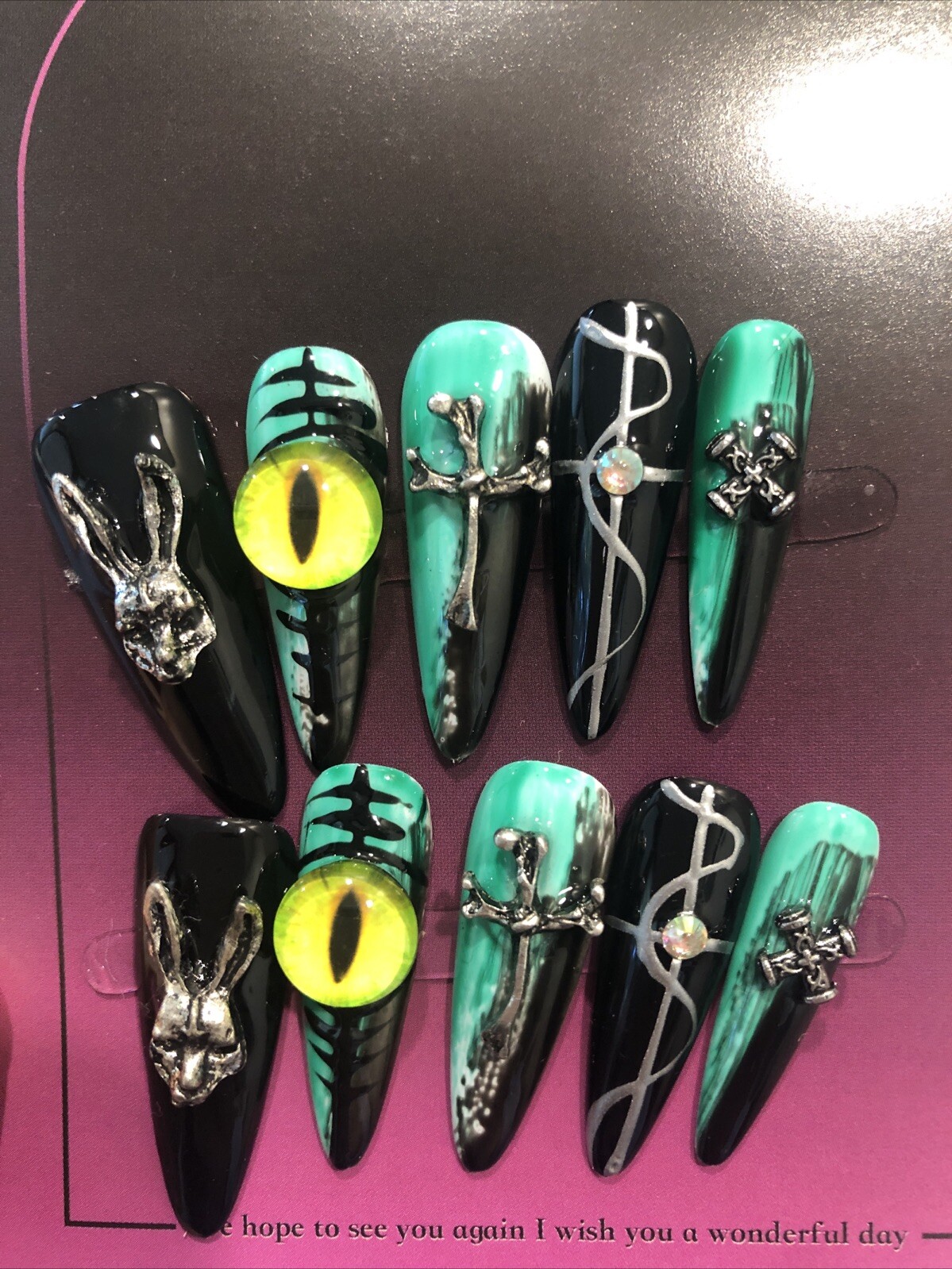 Handmade Paint Halloween press on nails with tools pack SIZE XS, S, M US Seller