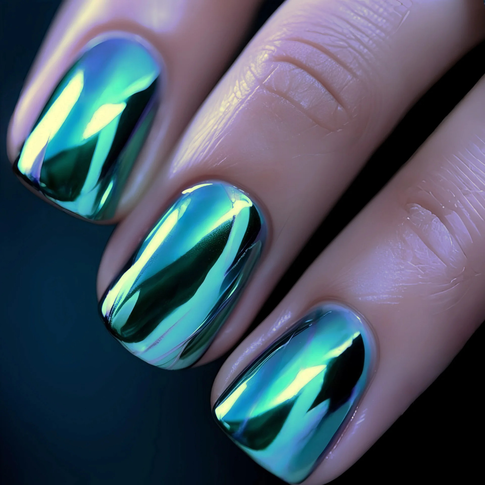 Purple Blue Pink Electric Plated Press On Nails Short Medium Glossy Square Fake