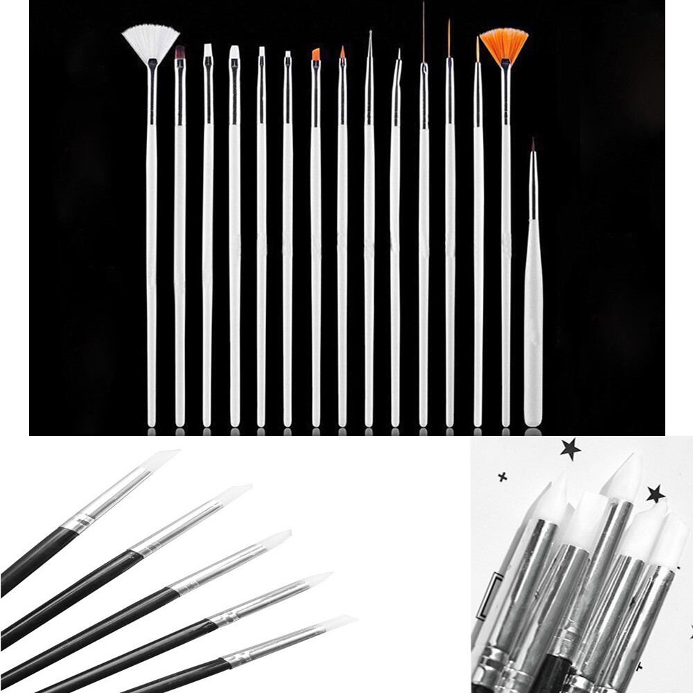 20pcs Nail Art Brush Set Flower Brush with Silicon Dotting Pen Nail Art Tools