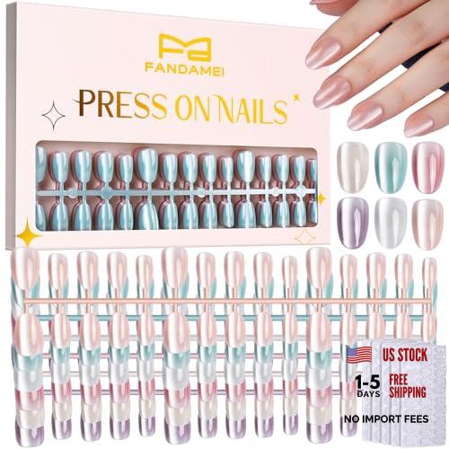 Set of 6 Short Nails – Almond Pink/Apricot/Purple/Green/Nude/Pearl