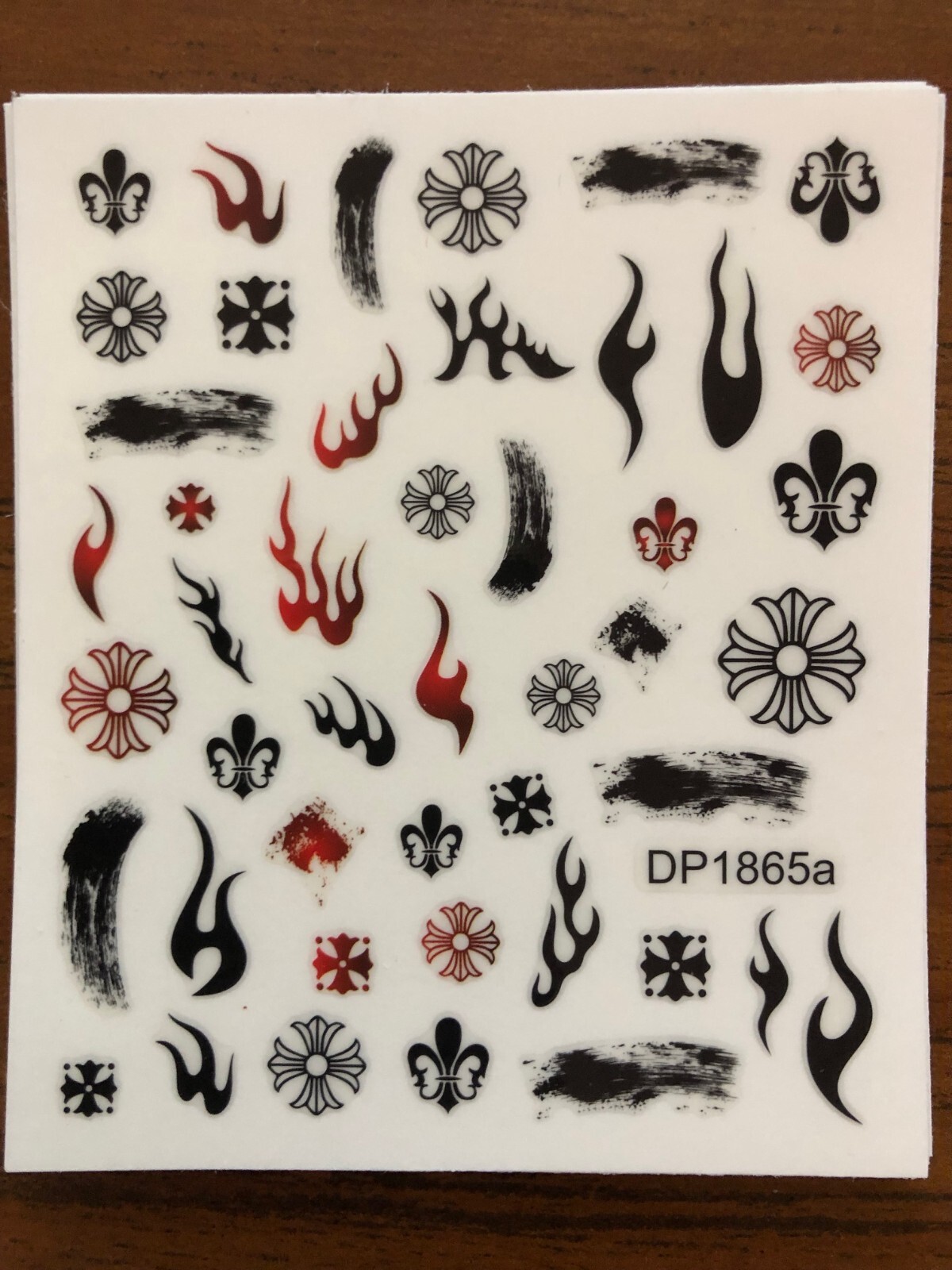 3D Nail Art Stickers Decals Black Red Cross Flames Fire Fiery Flame DP1865 NS7