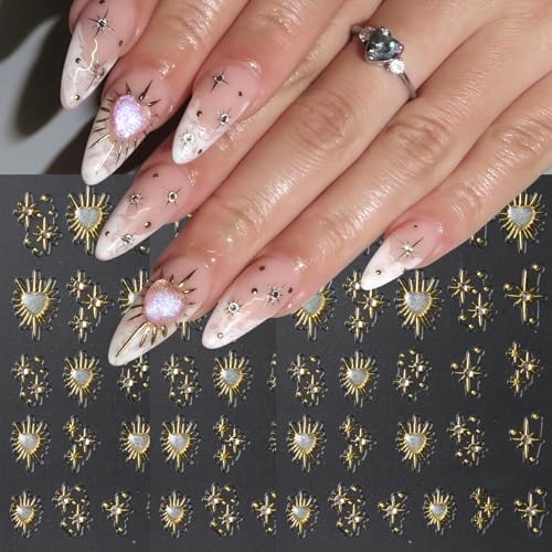 3 Sheets Star Nail Stickers for Nail Art 5D Embossed Gold Nail rhinestone star