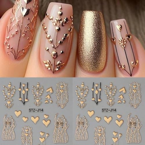 Golden Heart Nail Stickers for Nail Art 3D Bronzing Heart Nail Art style3