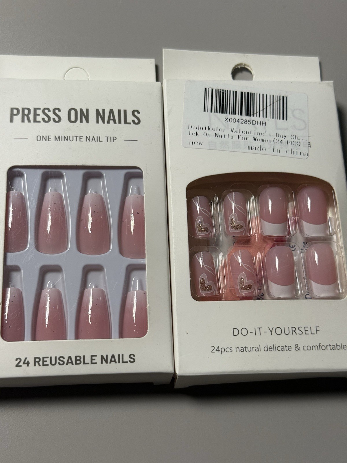 SET OF 2 Pink Glitter Ombre & French Heart Design