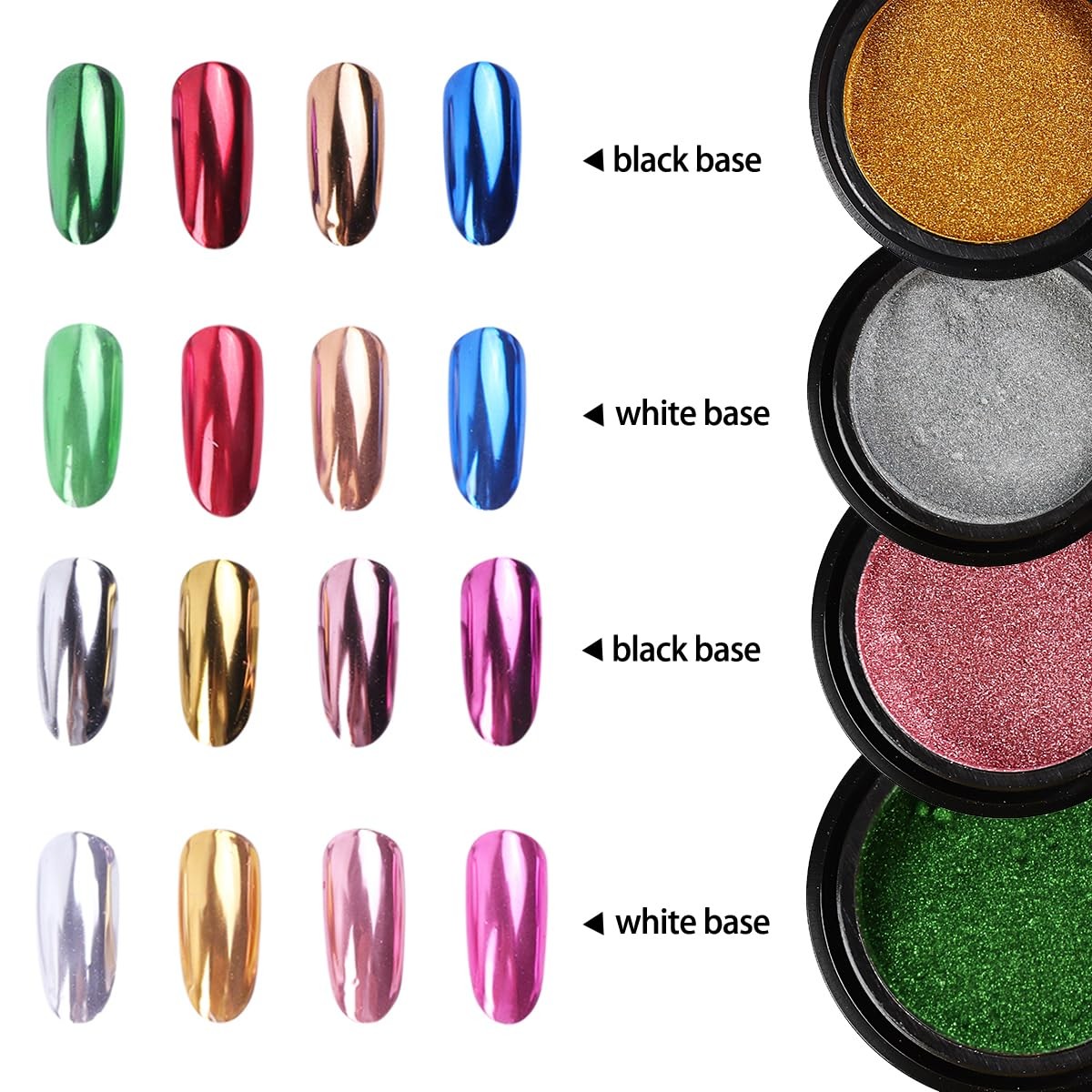 Chrome Nail Powder Set 14 Colors Pink Blue Silver Metallic Effect Mirror Powder
