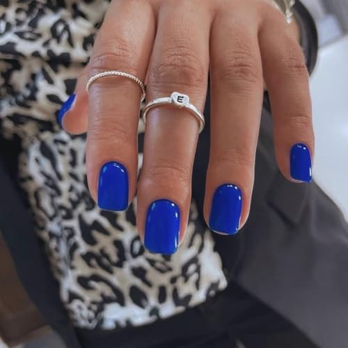 48 Pcs Acrylic Press on Nails Short Square, Dark Royal Blue square royal blue