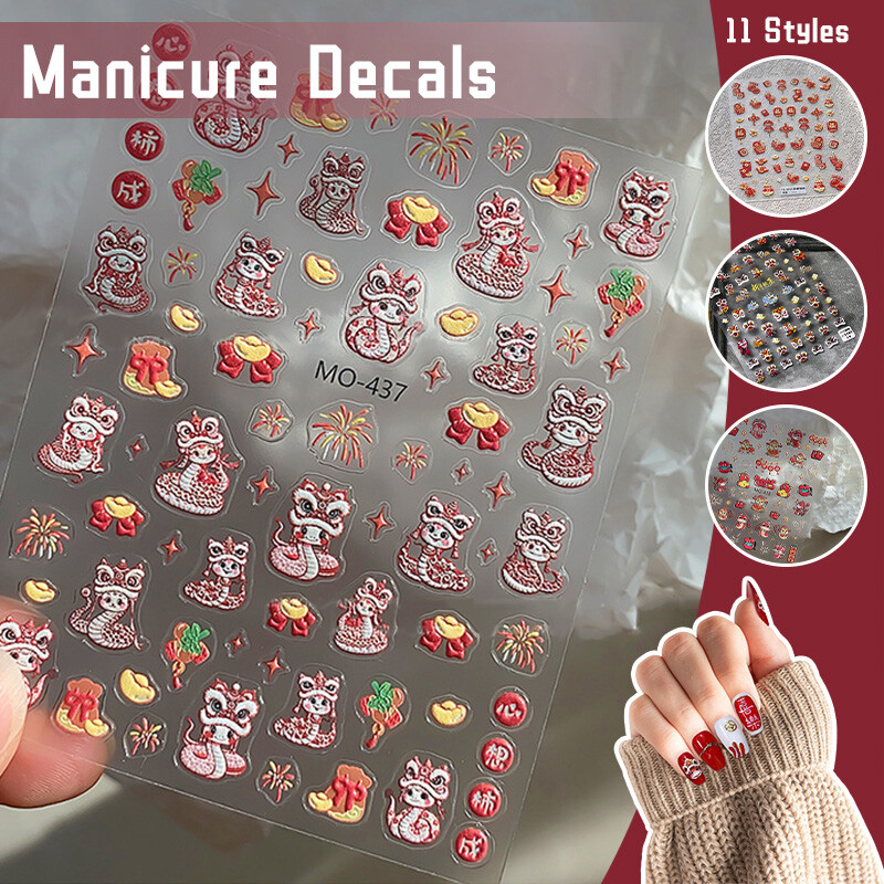 Red Chinese Knot Firecracker 3D Self Adhesive Nail Art Stickers New Year Lovely