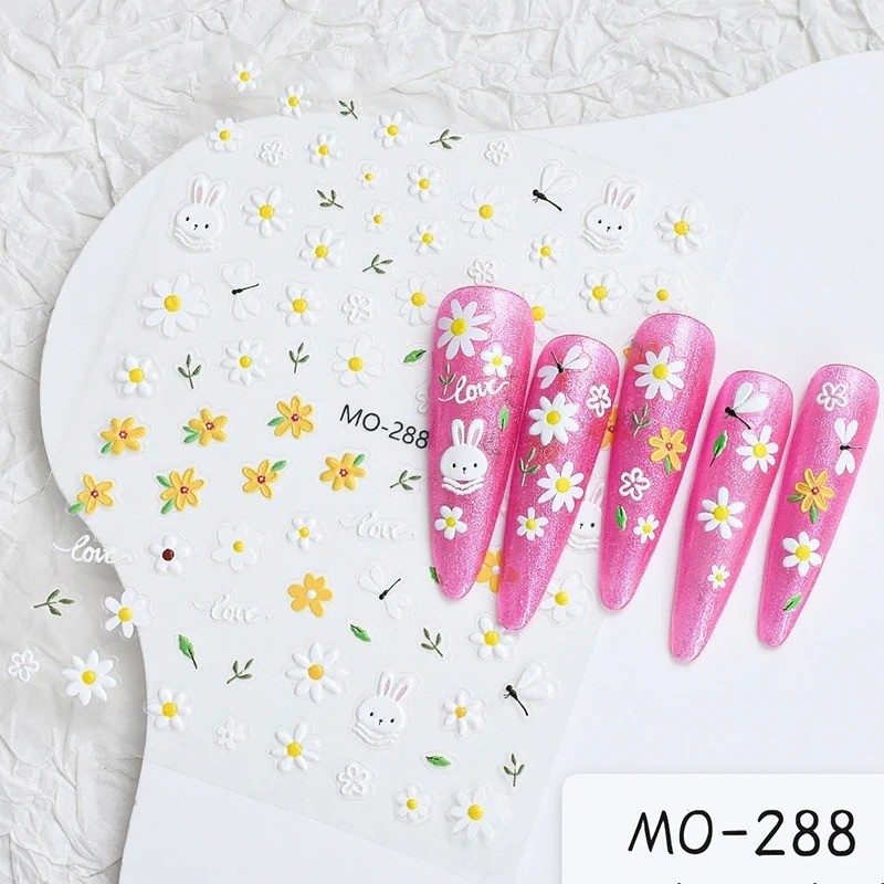 5D Embossed Floral Nail Art Stickers — Decals for Manicure Decoration