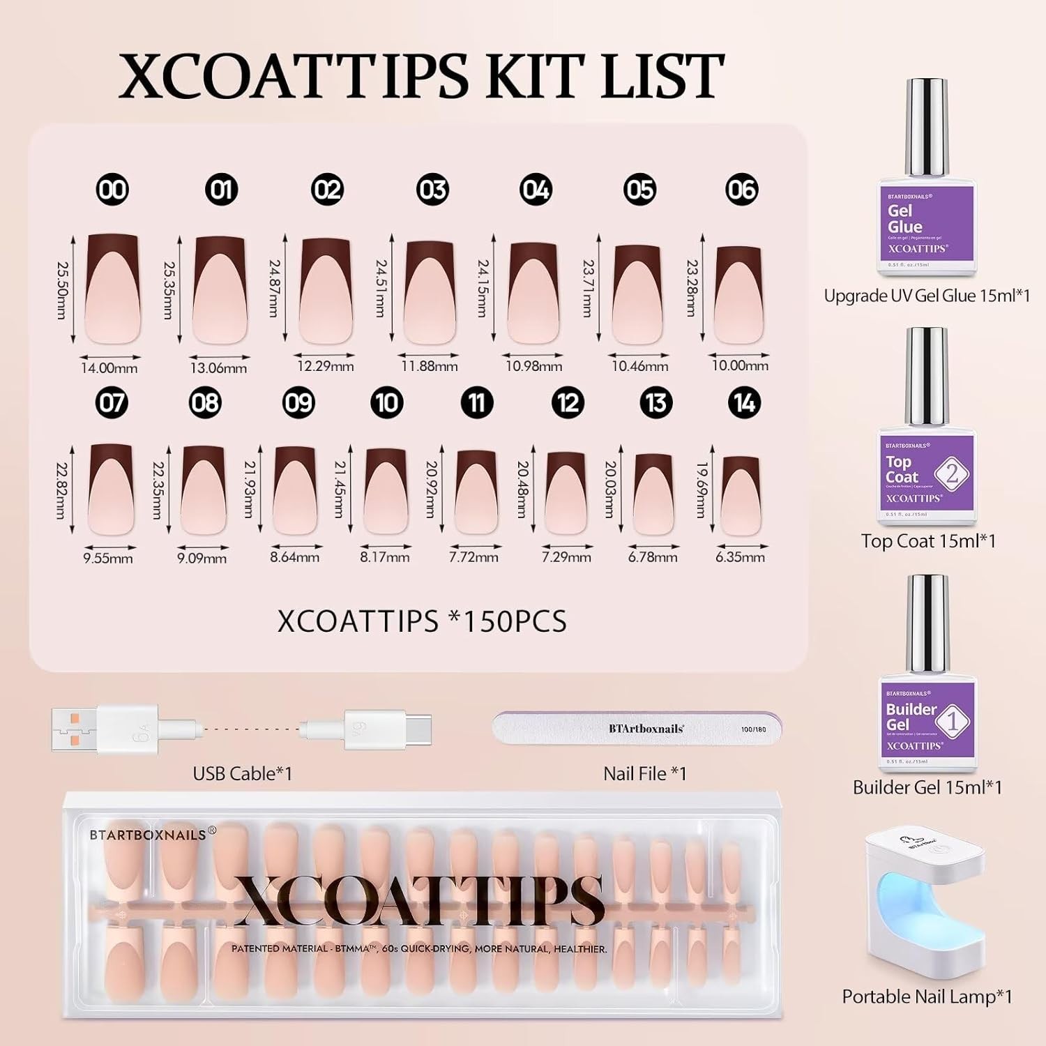XCOATTIPS All-in-One Nail Kit – 30 Days Long-Lasting French Tips Combo