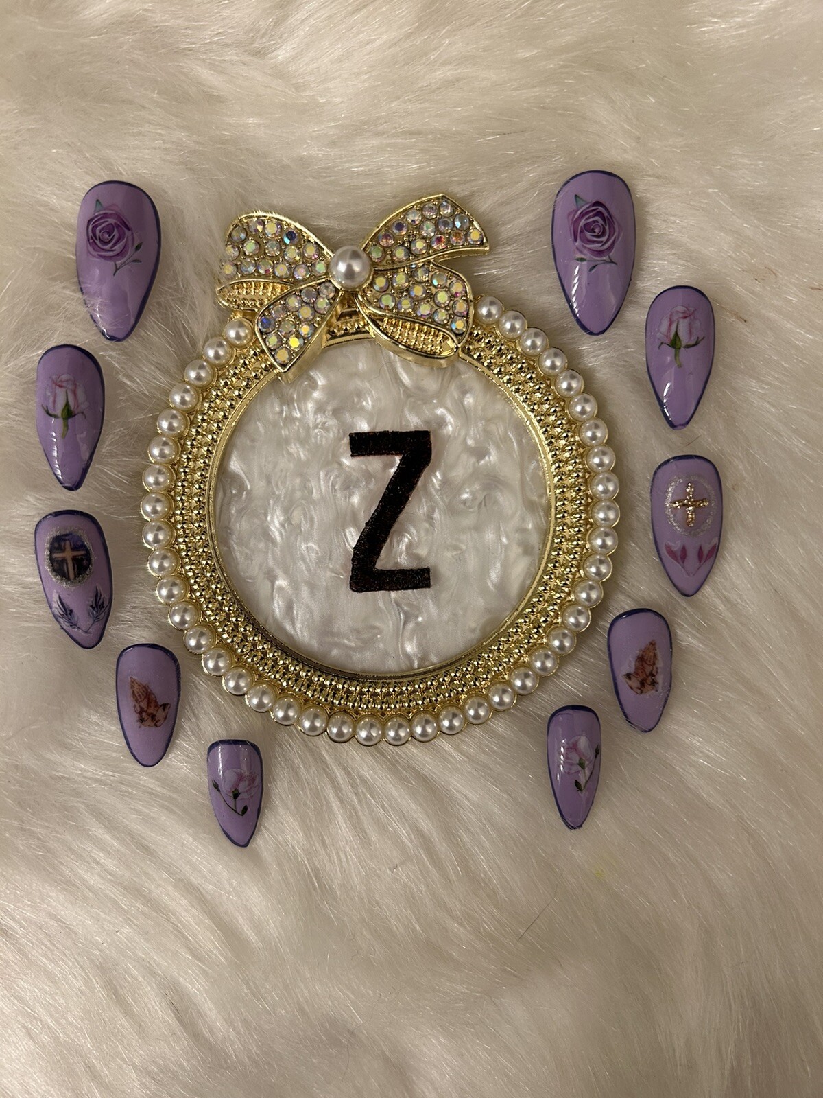 Z NAILZ! Gorgeous Set of Handmade Easter/Religious Lilac Almond Press On Nails