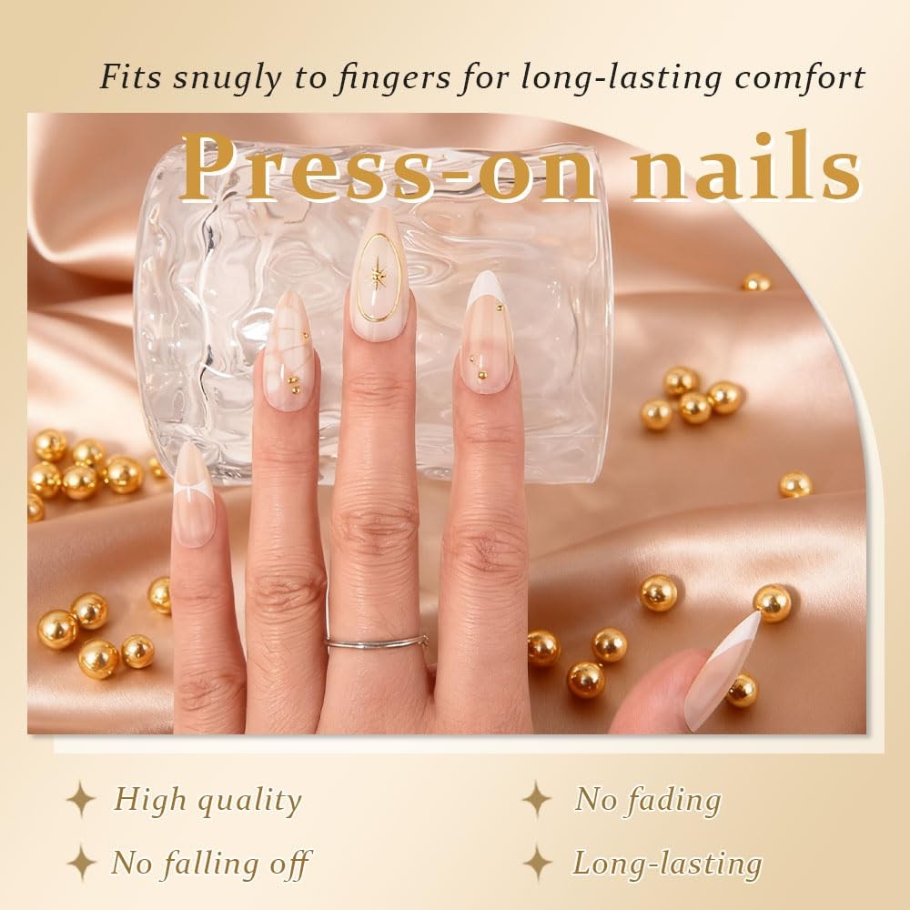 evpct Bohemian Nude White Tip Medium Almond Press On Nails