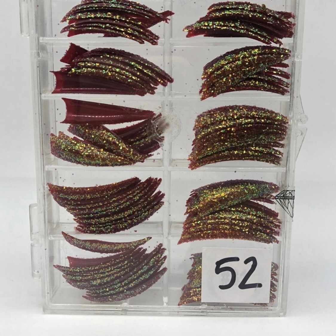 Brand New Tip Jar Fake Nail Tips – Maroon Red Stiletto with Glitter (#52)