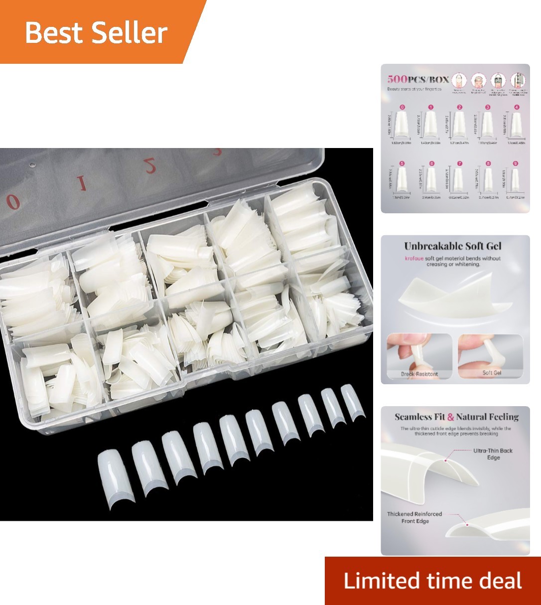 500PCS Flexible Half Cover Acrylic Nail Tips – Natural Short for Home Manicure