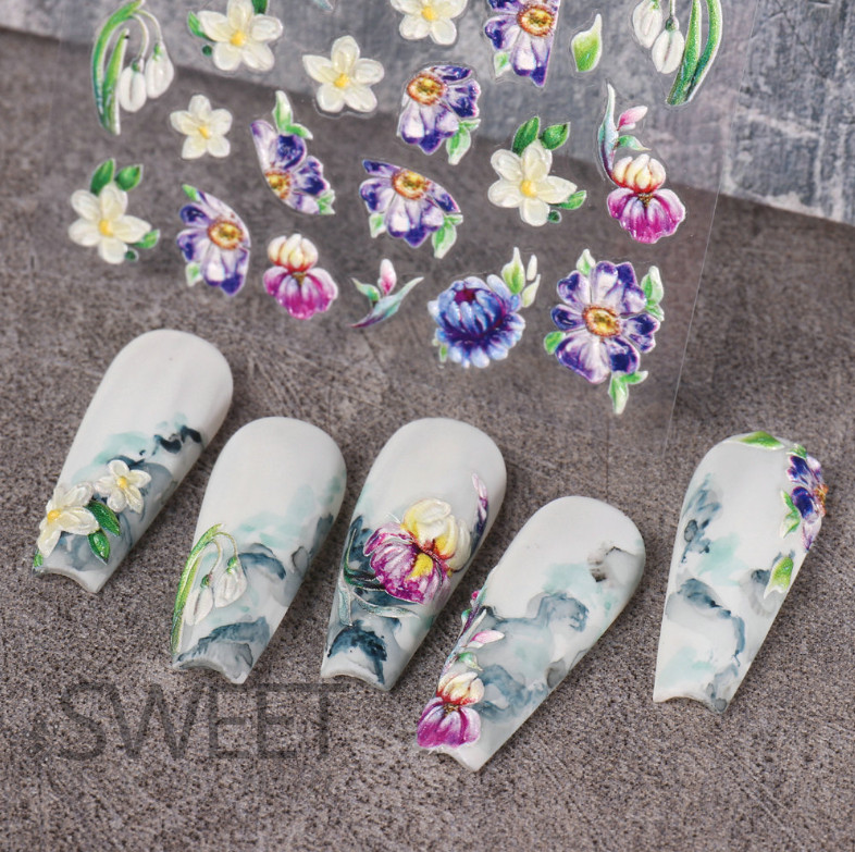 5D Engraved Flower Butterfly Nail Art Sticker Decal DIY Decoration Manicure NH24
