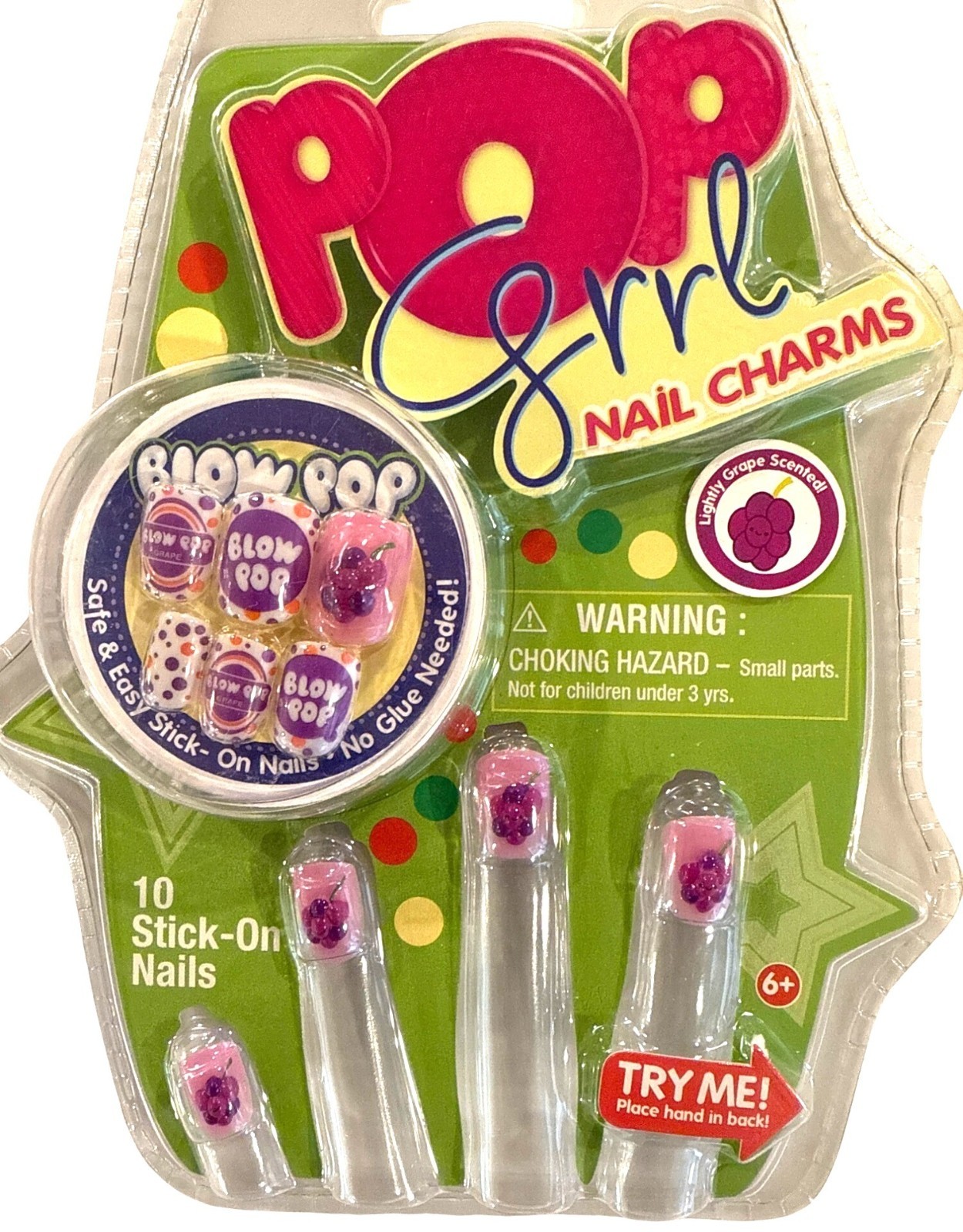 POP GRRL Nail Charms 10 Press-On Nails Purple+Lavender+White+Orange GRAPES+DOTS