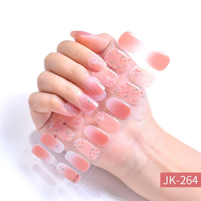 Gel Nail Sticker Semi Cured Gel Nail Strips Lasting Nail Sticker UV Lamp Needed