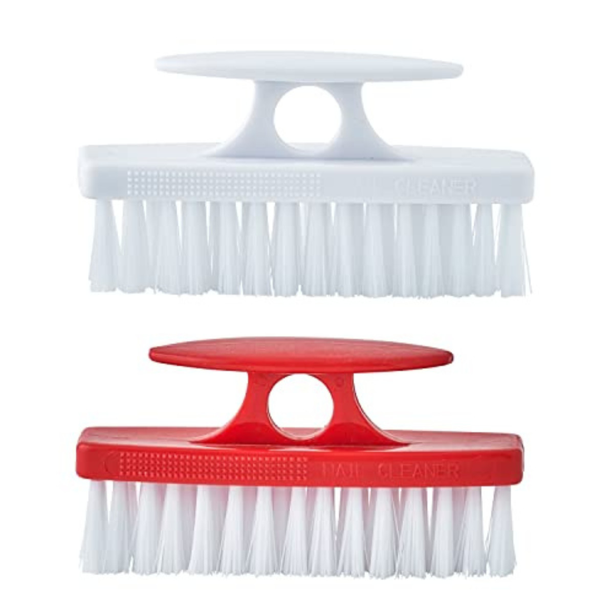 Superio 2 Pack Durable Nail Brush Cleaner w/ Handle, Stiff Bristles – Red White