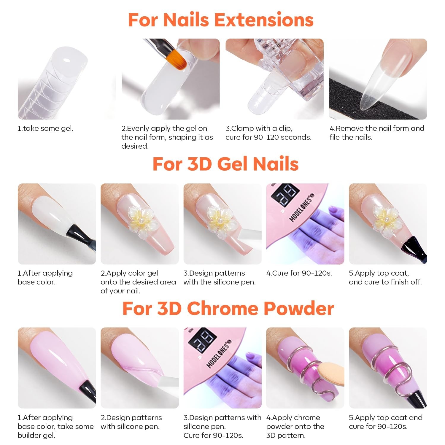 3D Nail Gel Sculpting Set – Non-Sticky Builder Gel & Chrome Powder for Home Use