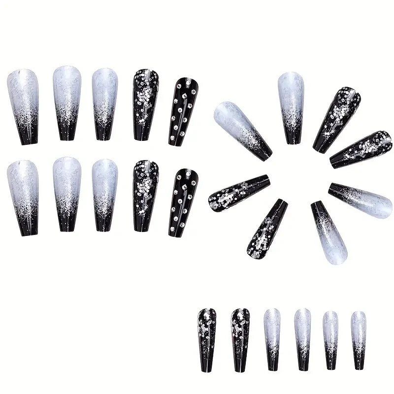 24pcs European And American Style Fake Nails, Black Gradient Press On Nails