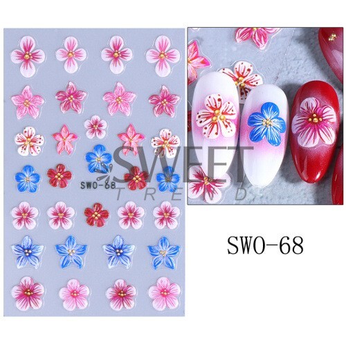 Hibiscus Lily Colorful Petal Floral Textured Matte Nail Art Flowers Decals NH29