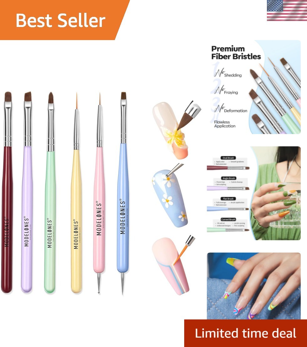 Lightweight 6-Piece Nail Art Brushes – Ideal for Precision Nail Painting
