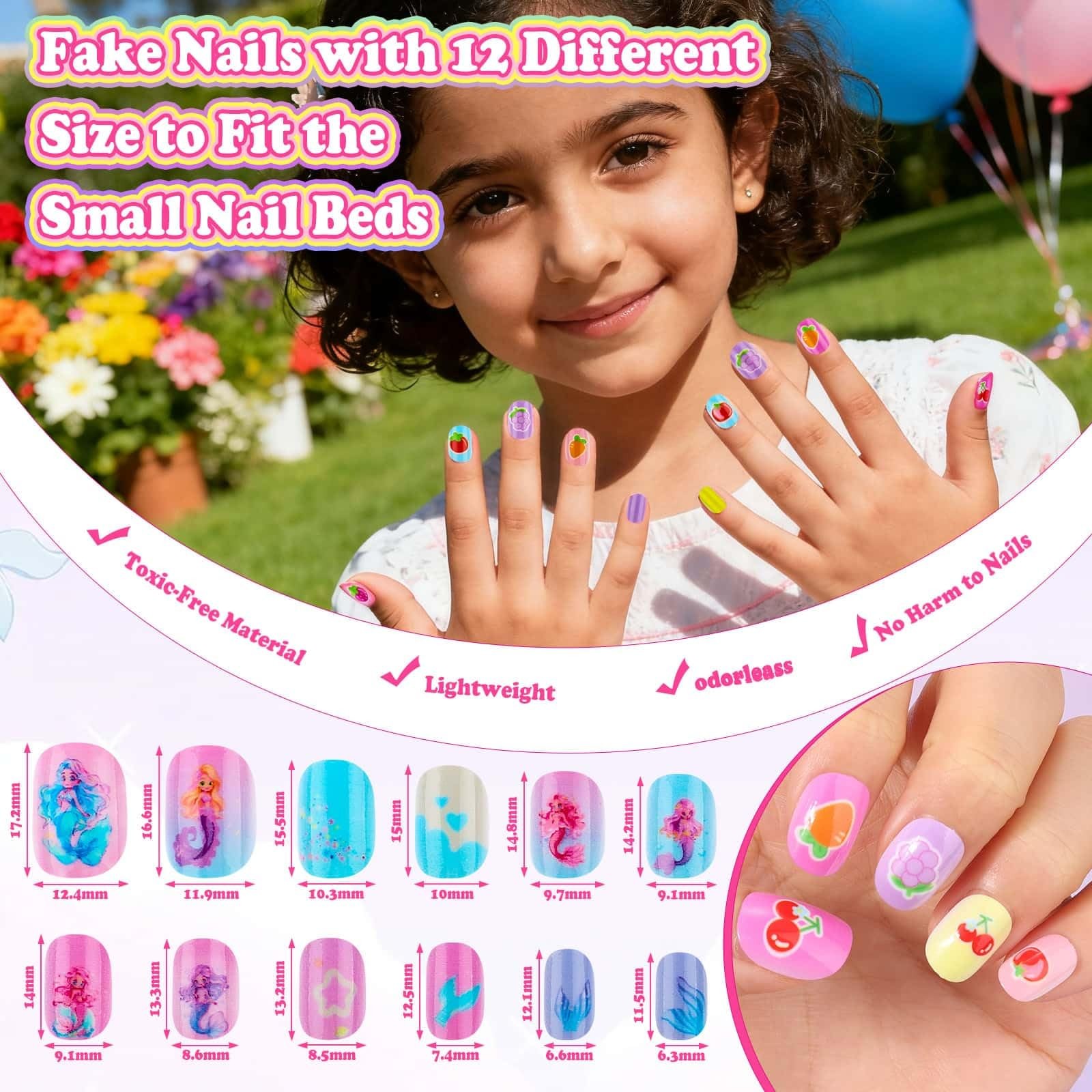 480 Pcs Kids Nails and Glue, Girls Press ons Nail Art Kit with Storage Case, …