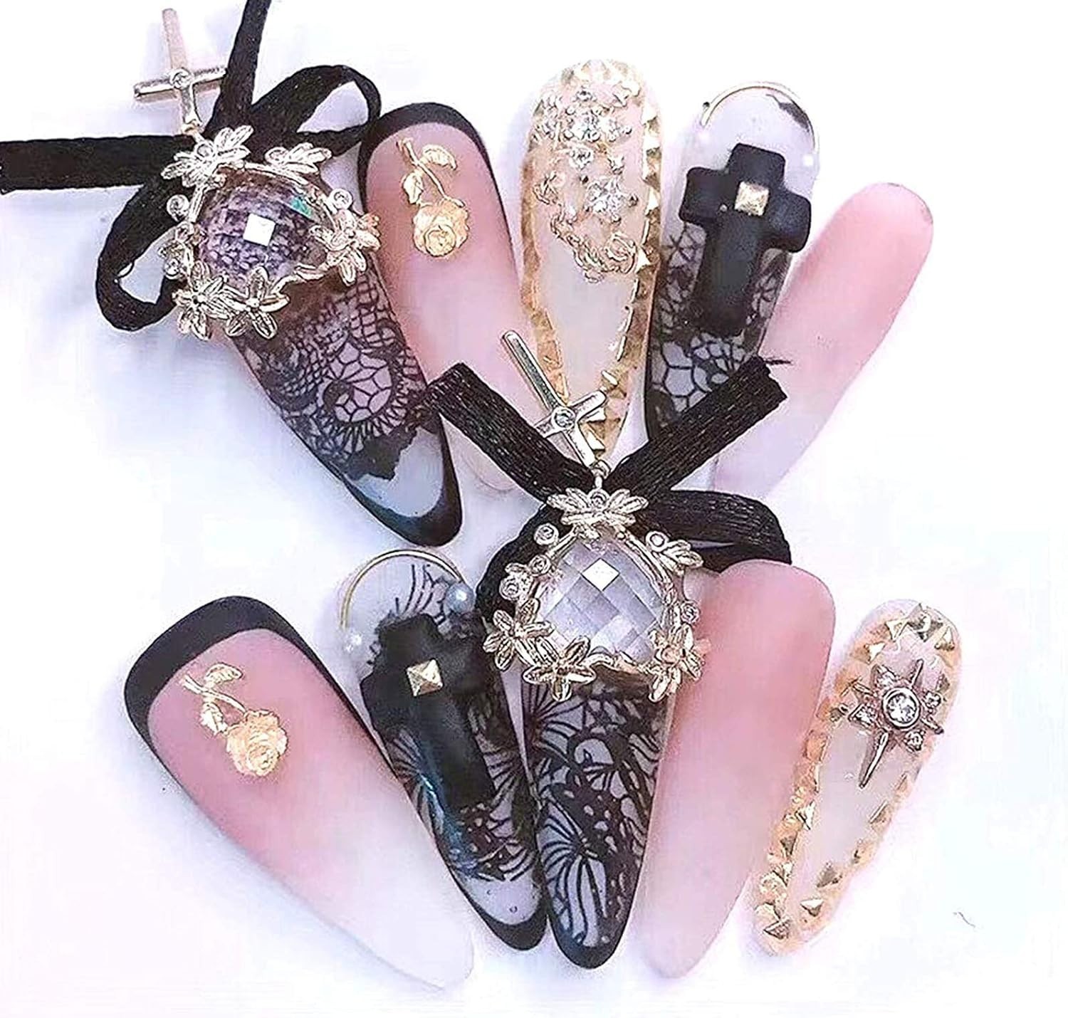 Eco-Friendly 10-Pack Black Lace Nail Foil Transfer Stickers for Creative Nails