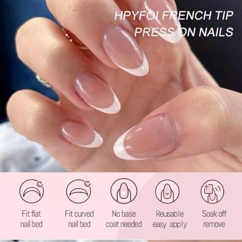216 Pcs French Tip Press on Nails Meidum Medium Almond 9 Color French Tips