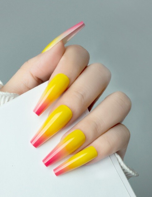 Handmade Press On Nails – Glossy Long Ombre Nails, Square Coffin Nails