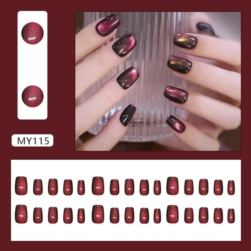 30pcs Press on Nail Cats Eye Short on Nail False Nail for Stylish Look