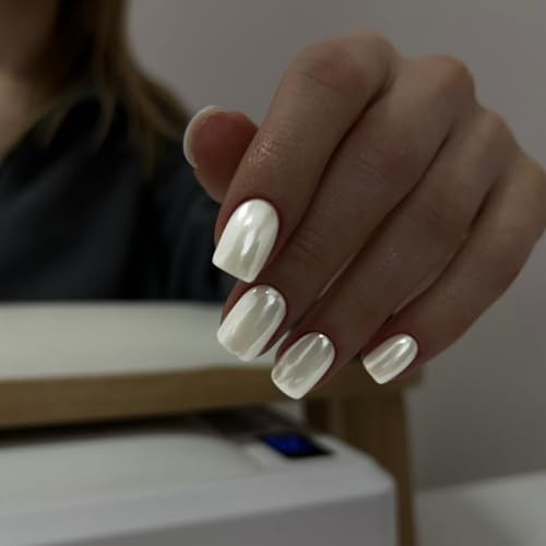 White Glazed Donut Press on Nails Short Square, Milky solid color square white