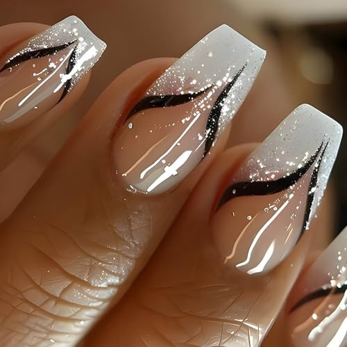 Press on Nails Medium,Square Fake Nails,French Gradient Full Cover style17