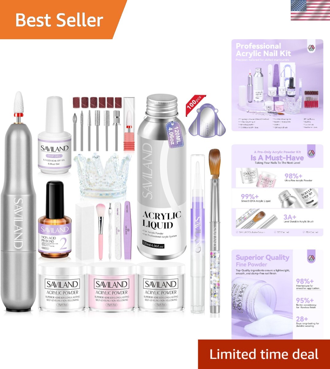 Deluxe Acrylic Nail Kit with Drill: Powder, Liquid & Lamp for Perfect Nails