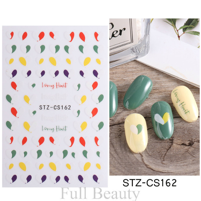 3D Gradient Colorful Heart Self-Adhesive Nail Decal Sticker CS162 NS40