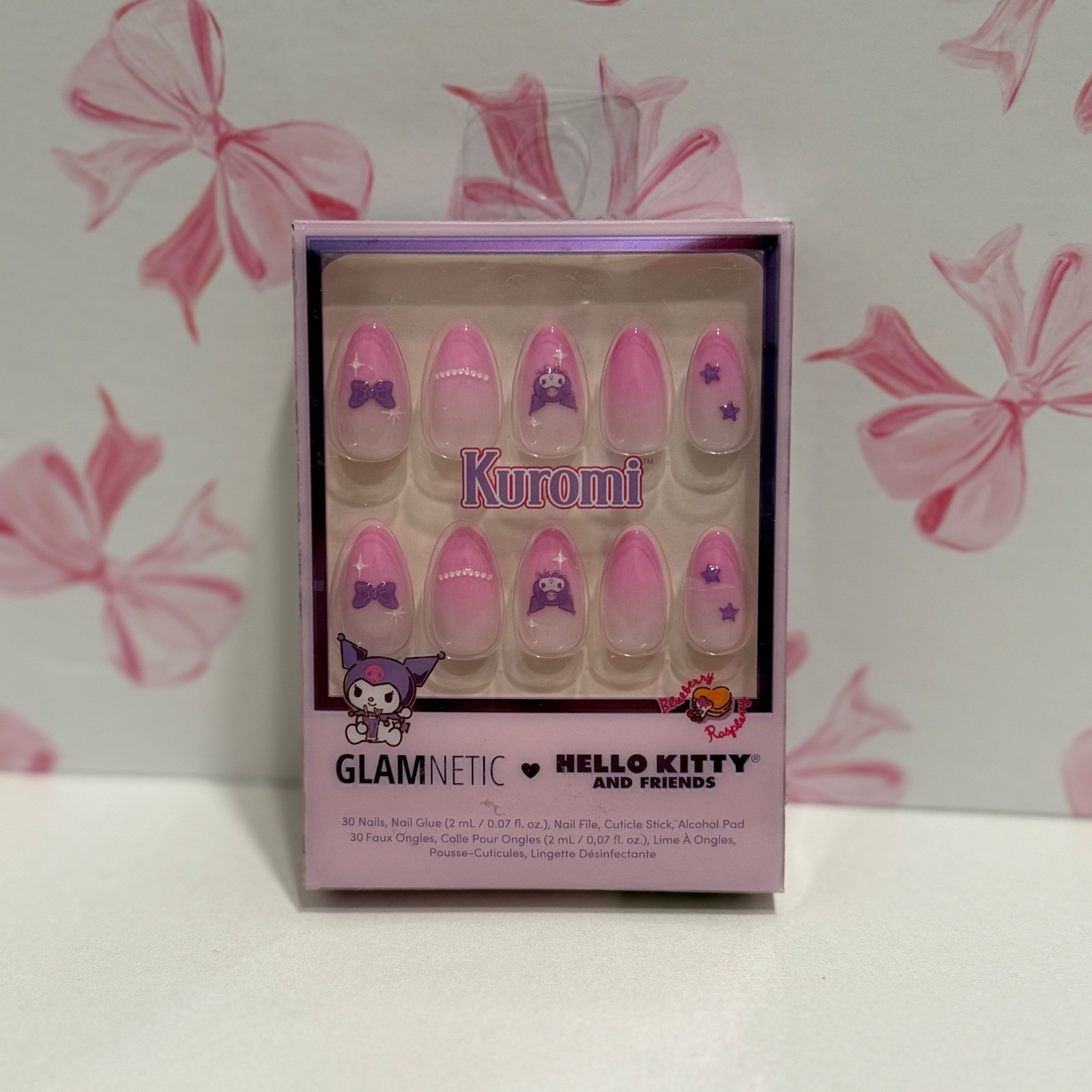 Glamnetic Hello Kitty Kuromi Press On Nails Pink Ombre Short Almond Sanrio New
