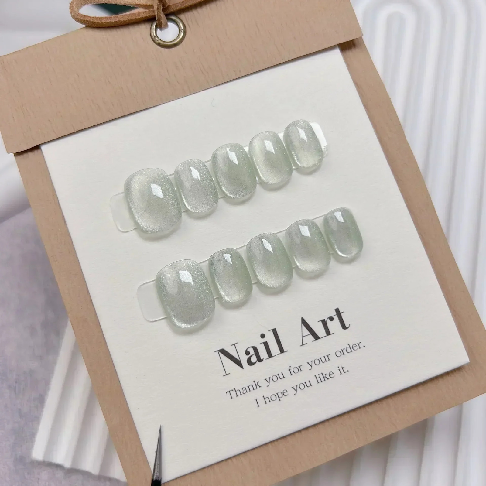 10Pcs Short Handmade Nails Cat Eyes Wearable False Nails Full Cover Nail Tips