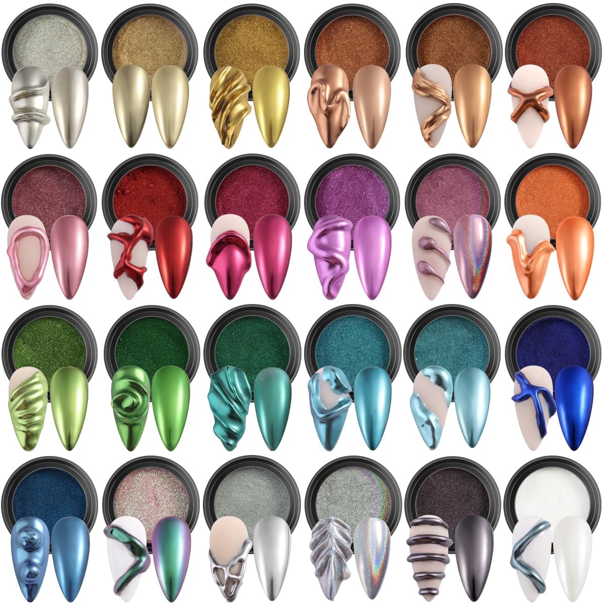 Fcozpjk 24 Colors Chrome Nail Powder Set Metallic Mirror Effect Gold Silver P…