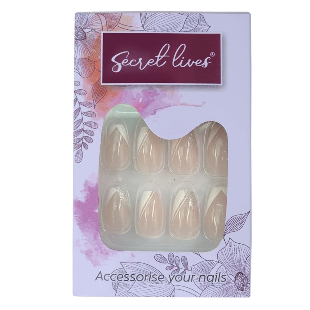 Secret Lives Reusable Press On Nails Translucent Nude Peach Color 24 set