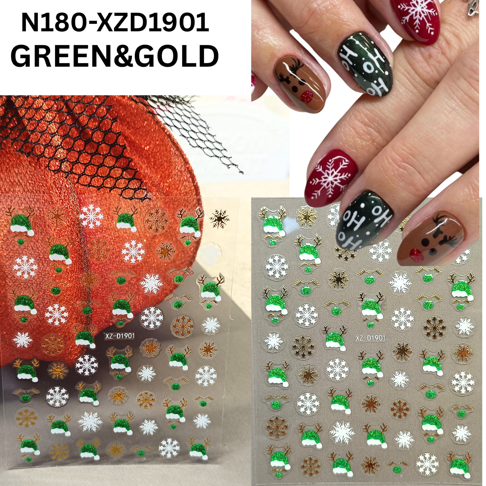 12pcs 3D Christmas Nail Decals – Santa, Snowman & Holiday Candy Design